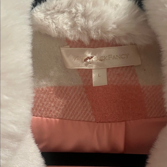 LoveShackFancy Pink and Cream Checkered Teddy Jacket Large - Picture 4 of 6